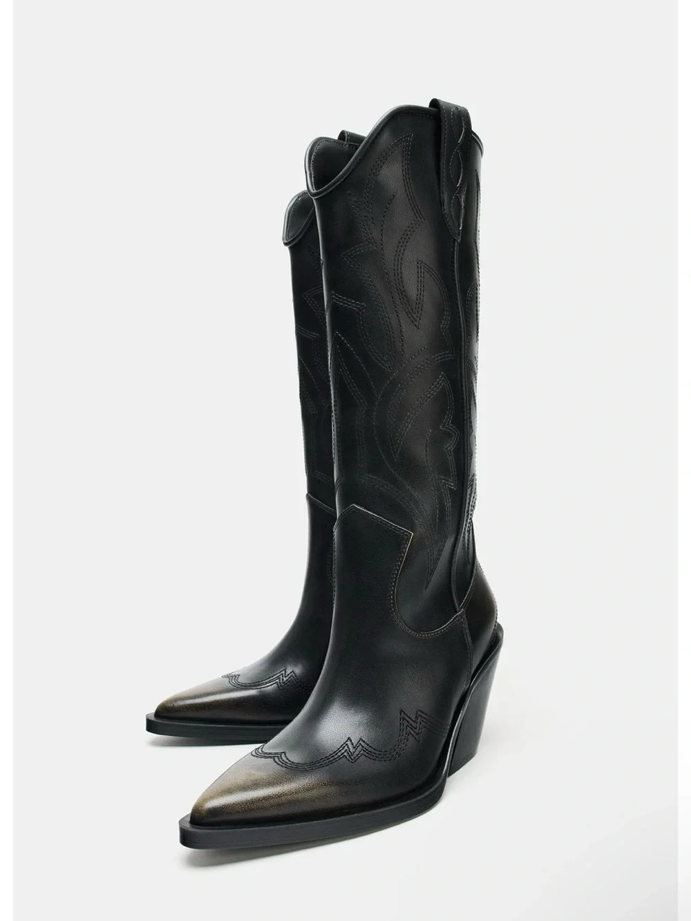 Zara Black Pointed-Toe Western Boots